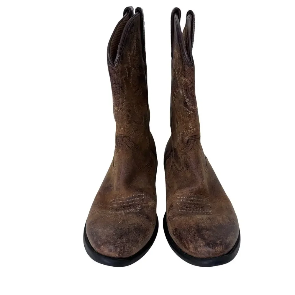 Ariat‎ 4LR Heritage Western Boot Unisex Kid's US 1 Borwn Suede Leather Mid Calf